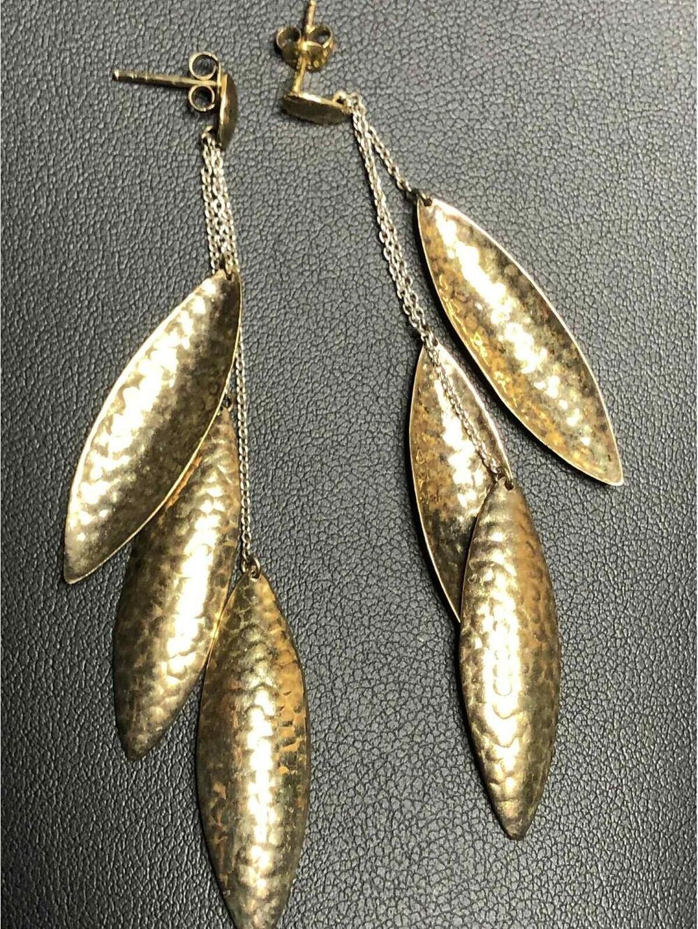 7207 Sterling/ Vermeil Signed NF 925 Hammered leaf dangle earrings 7.2grams